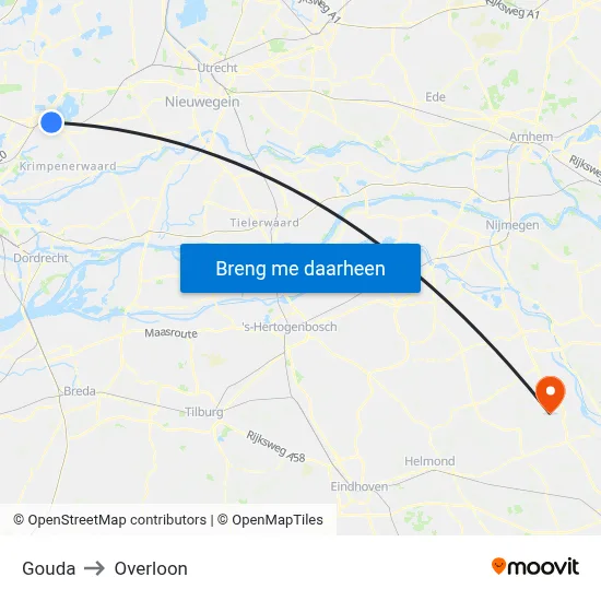 Gouda to Overloon map