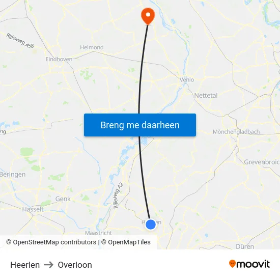 Heerlen to Overloon map