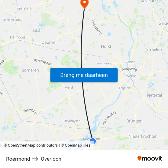 Roermond to Overloon map