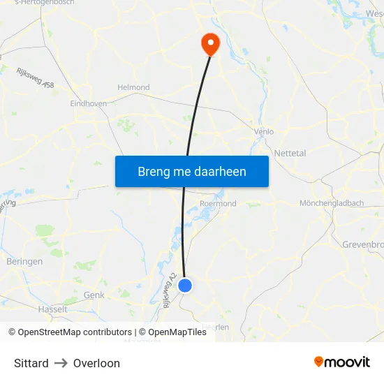 Sittard to Overloon map
