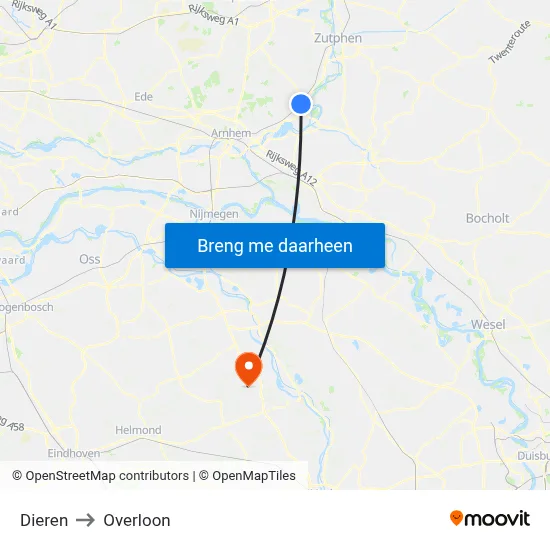 Dieren to Overloon map