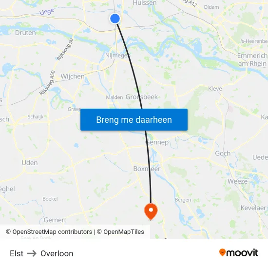 Elst to Overloon map