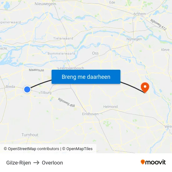 Gilze-Rijen to Overloon map