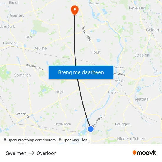 Swalmen to Overloon map