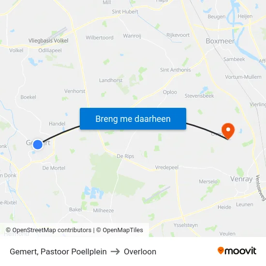 Gemert, Pastoor Poellplein to Overloon map