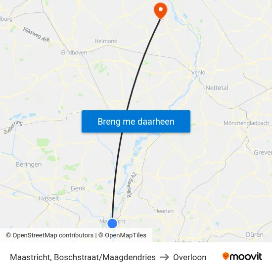 Maastricht, Boschstraat/Maagdendries to Overloon map