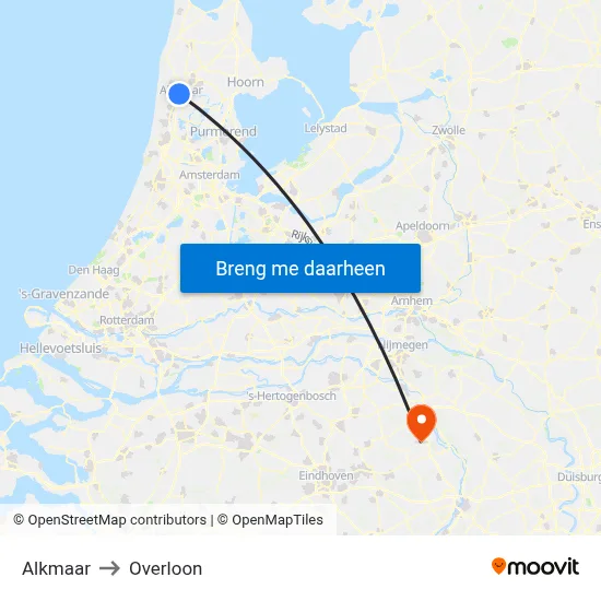 Alkmaar to Overloon map