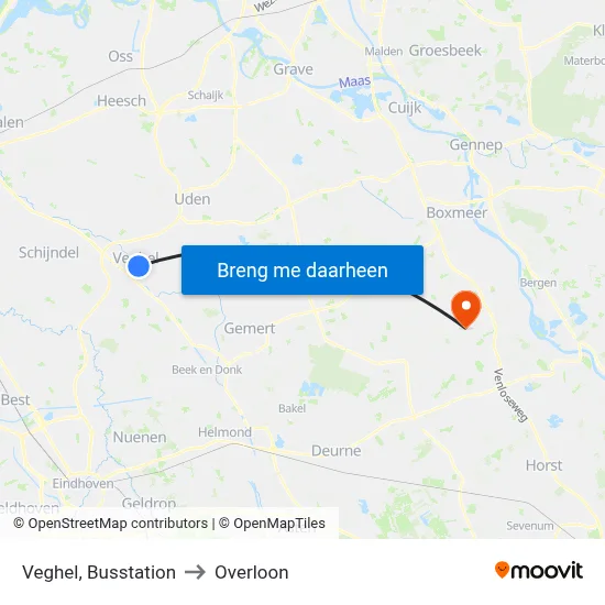 Veghel, Busstation to Overloon map