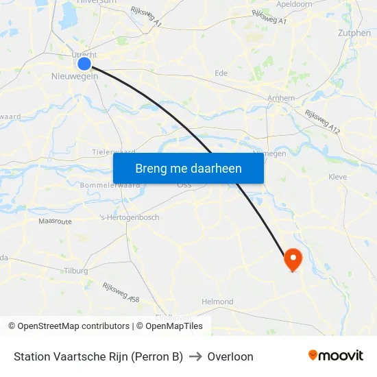 Station Vaartsche Rijn (Perron B) to Overloon map