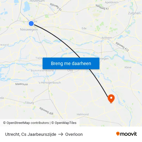 Utrecht, Cs Jaarbeurszijde to Overloon map