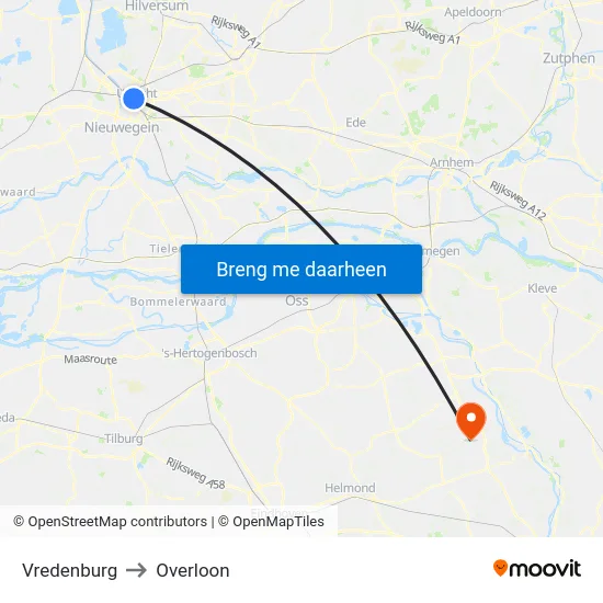 Vredenburg to Overloon map