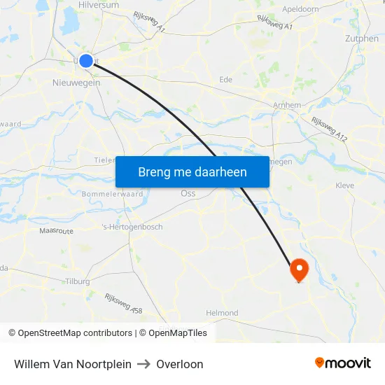 Willem Van Noortplein to Overloon map