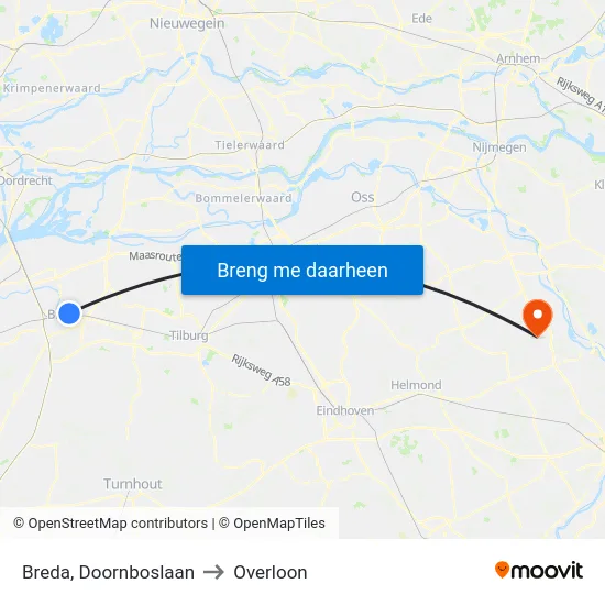 Breda, Doornboslaan to Overloon map