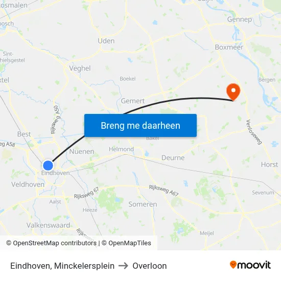 Eindhoven, Minckelersplein to Overloon map