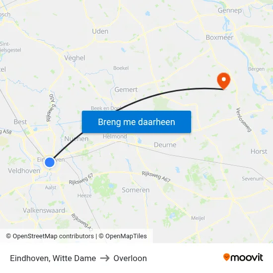 Eindhoven, Witte Dame to Overloon map