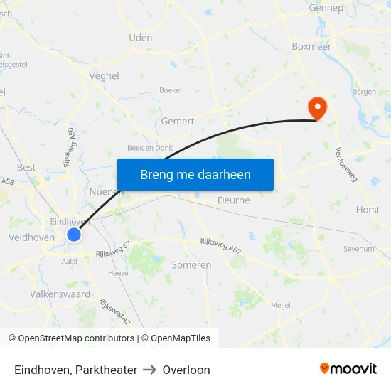 Eindhoven, Parktheater to Overloon map