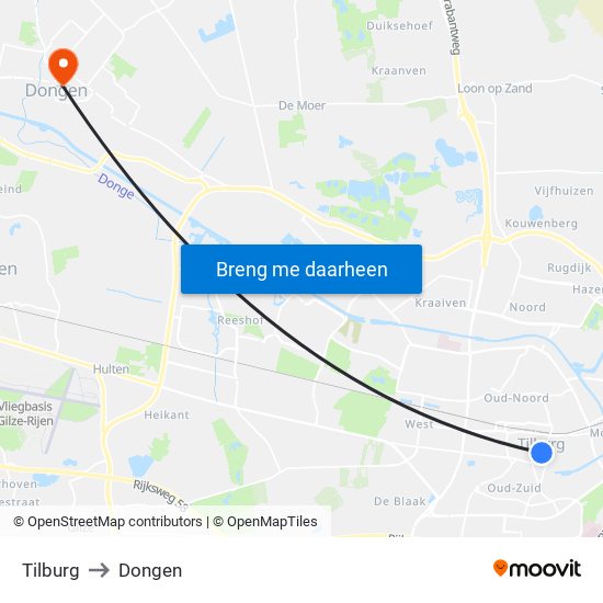 Tilburg to Dongen map