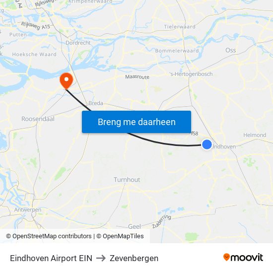 Eindhoven Airport EIN to Zevenbergen map