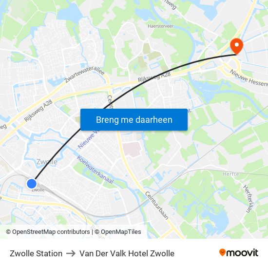 Zwolle Station to Van Der Valk Hotel Zwolle map