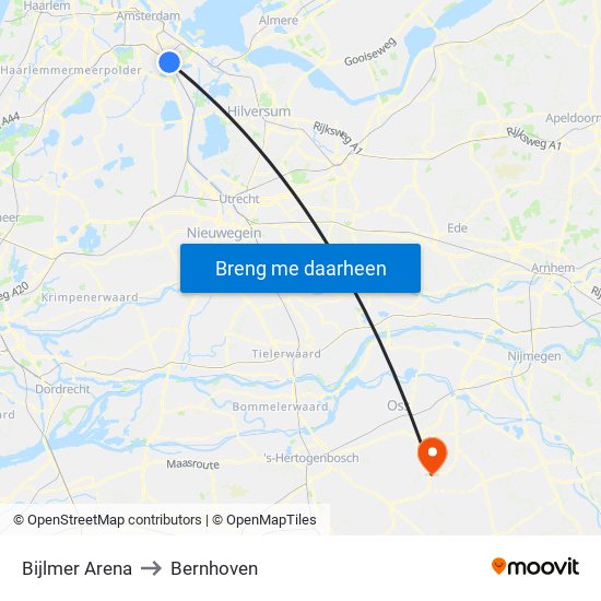 Bijlmer Arena to Bernhoven map