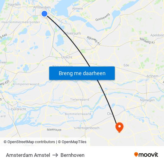 Amsterdam Amstel to Bernhoven map