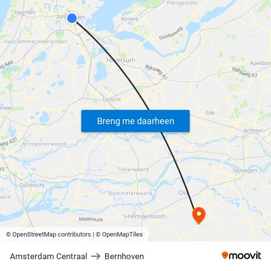 Amsterdam Centraal to Bernhoven map