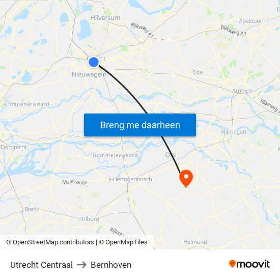 Utrecht Centraal to Bernhoven map