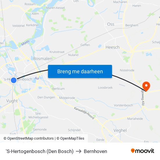 'S-Hertogenbosch (Den Bosch) to Bernhoven map