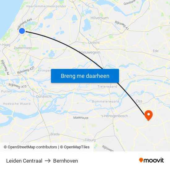 Leiden Centraal to Bernhoven map
