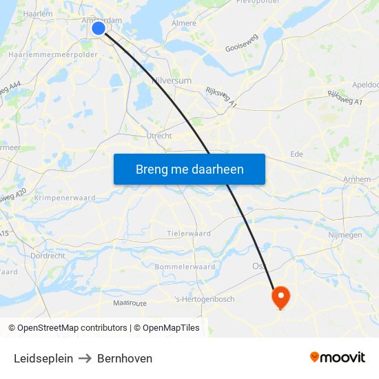 Leidseplein to Bernhoven map