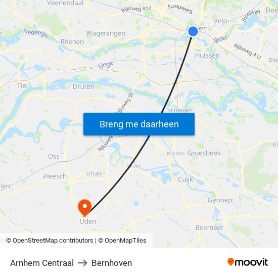 Arnhem Centraal to Bernhoven map