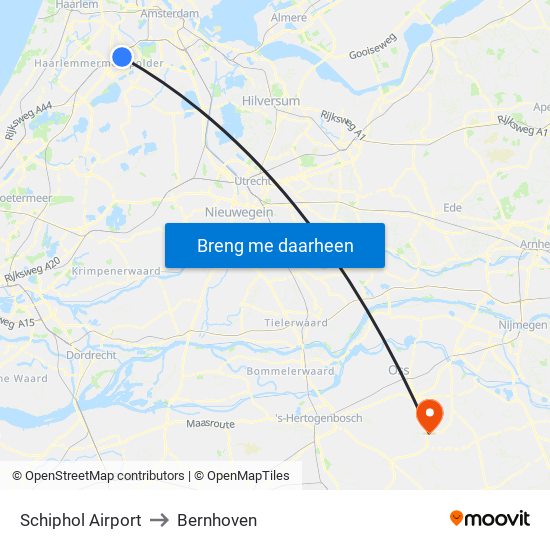 Schiphol Airport to Bernhoven map