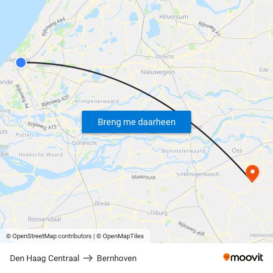Den Haag Centraal to Bernhoven map