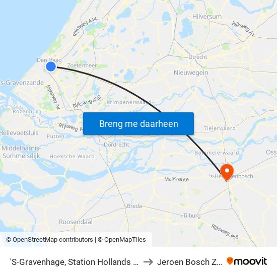 'S-Gravenhage, Station Hollands Spoor (Perron A) to Jeroen Bosch Ziekenhuis map