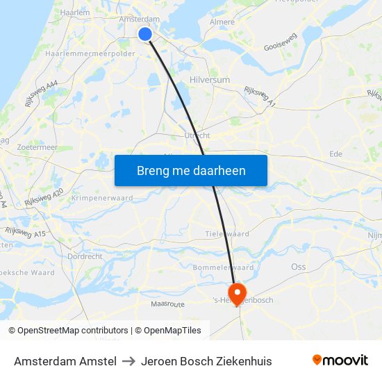 Amsterdam Amstel to Jeroen Bosch Ziekenhuis map
