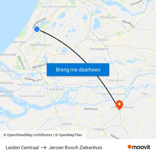 Leiden Centraal to Jeroen Bosch Ziekenhuis map