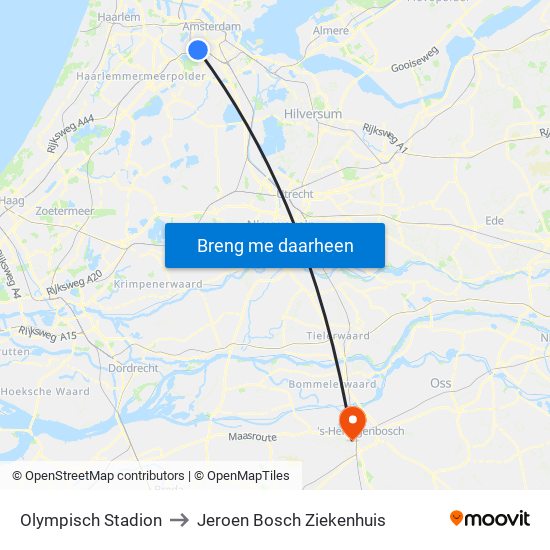 Olympisch Stadion to Jeroen Bosch Ziekenhuis map