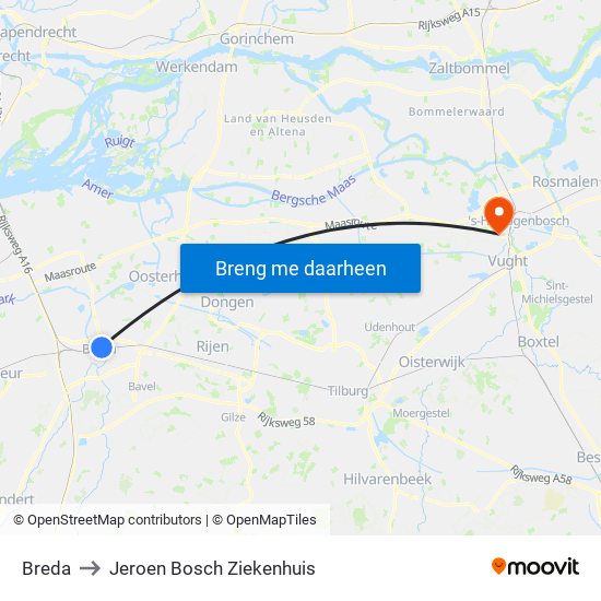 Breda to Jeroen Bosch Ziekenhuis map