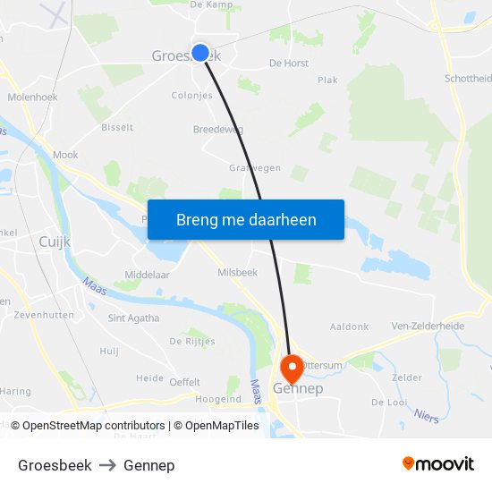 Groesbeek to Gennep map