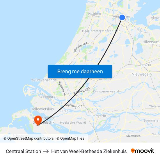 Centraal Station to Het van Weel-Bethesda Ziekenhuis map