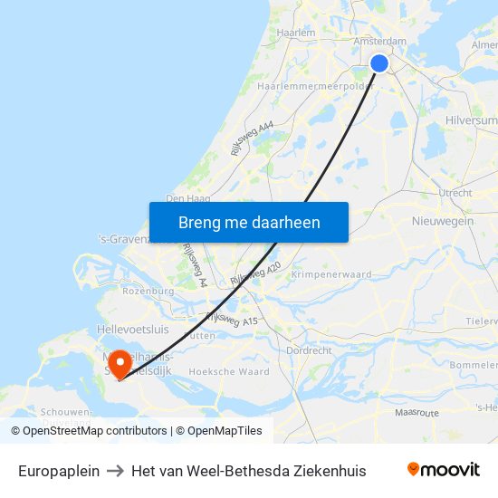 Europaplein to Het van Weel-Bethesda Ziekenhuis map