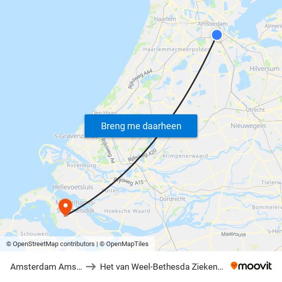 Amsterdam Amstel to Het van Weel-Bethesda Ziekenhuis map