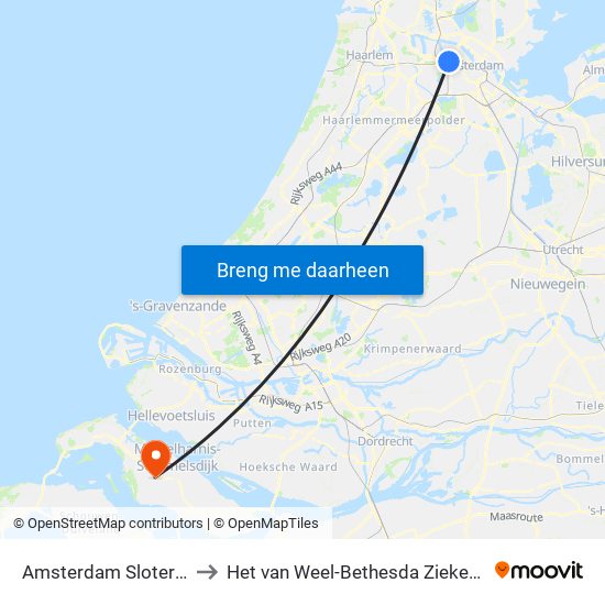 Amsterdam Sloterdijk to Het van Weel-Bethesda Ziekenhuis map