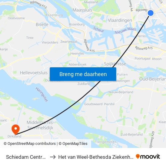 Schiedam Centrum to Het van Weel-Bethesda Ziekenhuis map