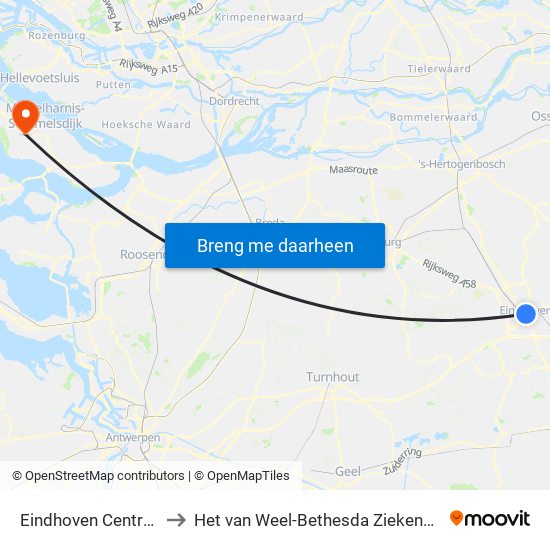 Eindhoven Centraal to Het van Weel-Bethesda Ziekenhuis map