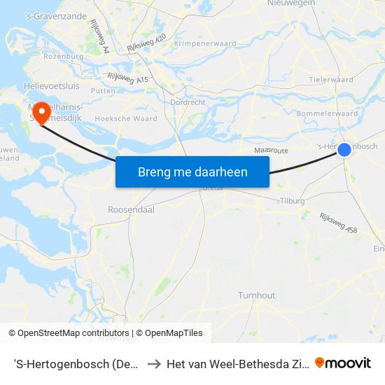 'S-Hertogenbosch (Den Bosch) to Het van Weel-Bethesda Ziekenhuis map