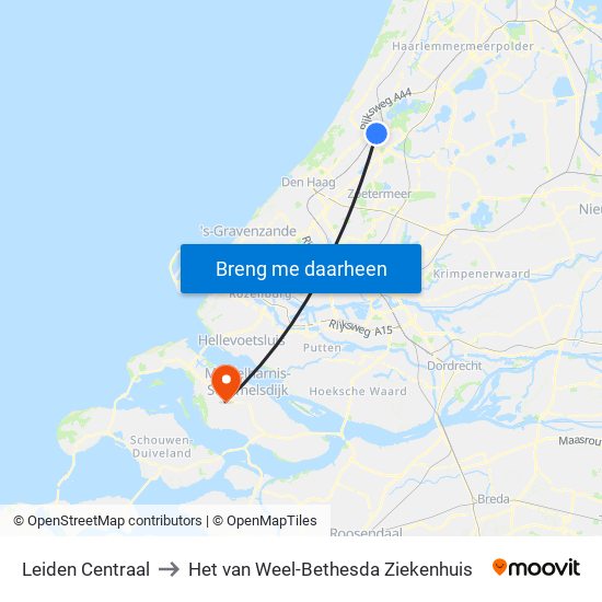 Leiden Centraal to Het van Weel-Bethesda Ziekenhuis map