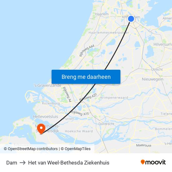 Dam to Het van Weel-Bethesda Ziekenhuis map