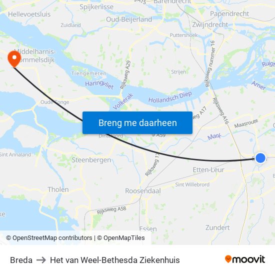 Breda to Het van Weel-Bethesda Ziekenhuis map