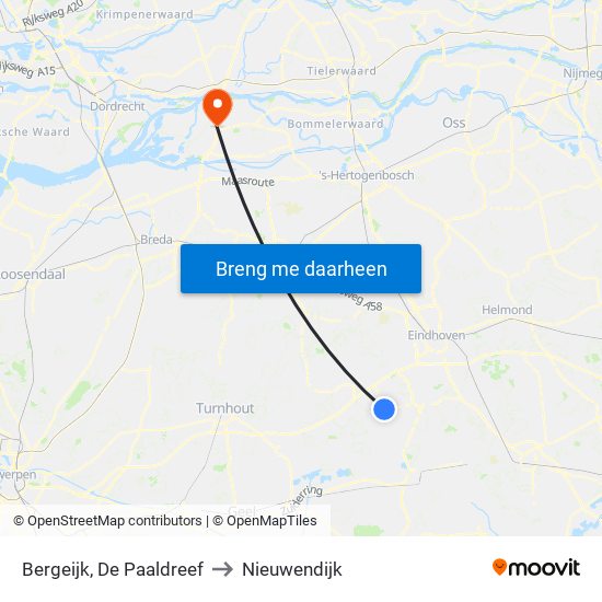Bergeijk, De Paaldreef to Nieuwendijk map